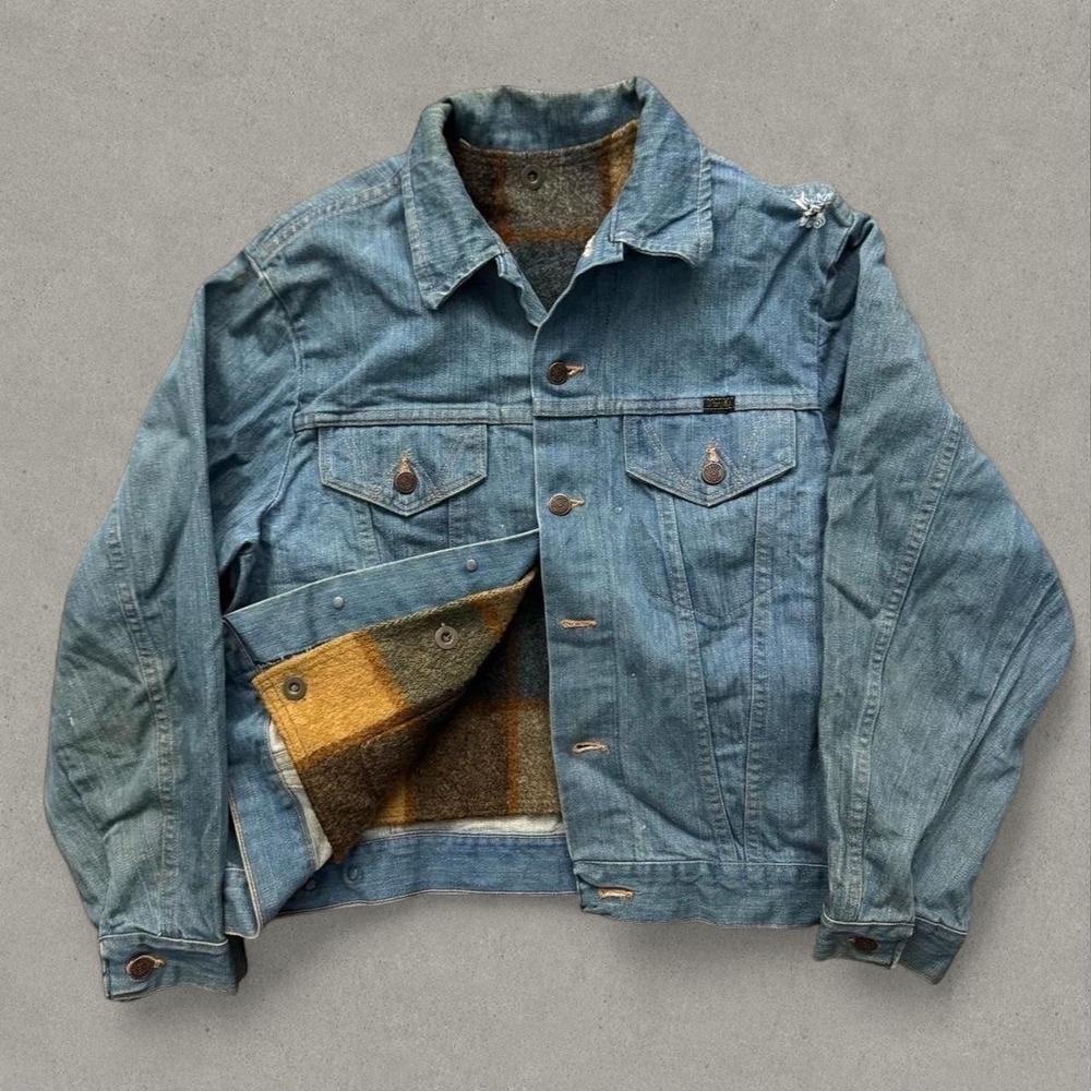 Vintage 70s Wrangler Range Jacket Button Wool Plaid Lining Western Distressed 44